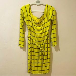 Stripped mini dress. Removable belt. Wide neck.